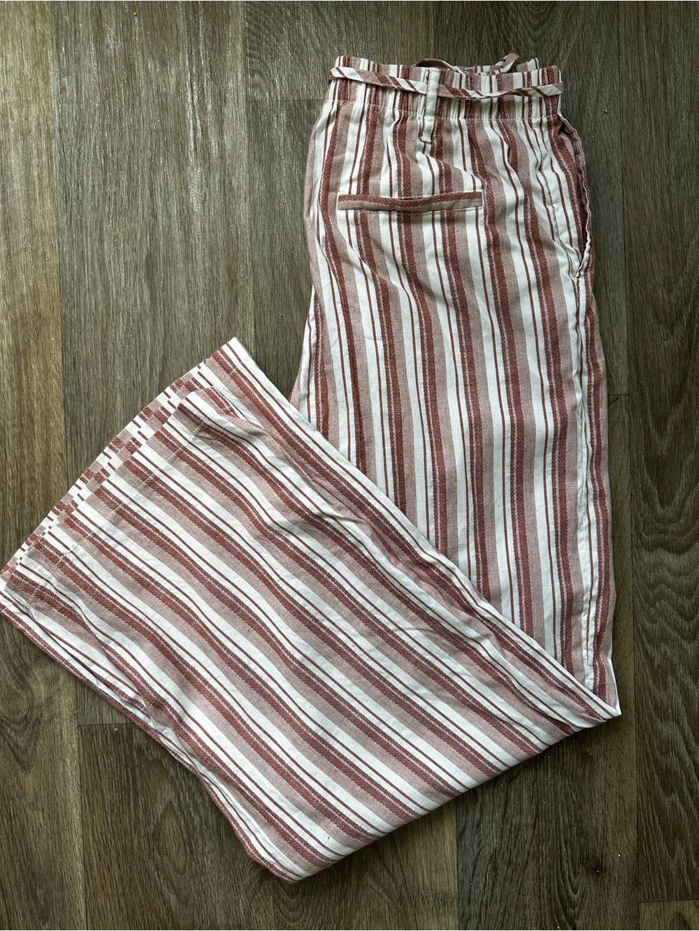 Universal Thread Striped Wide Leg Pants Size M Rust Cream Tie Waist Boho Casual